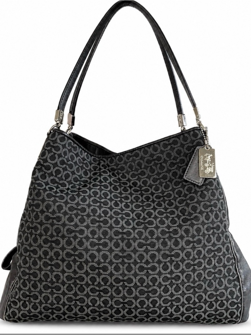 Coach Madison Phoebe Y2K Signature Op Art Jacquard Hobo Shoulder Bag Black Gray